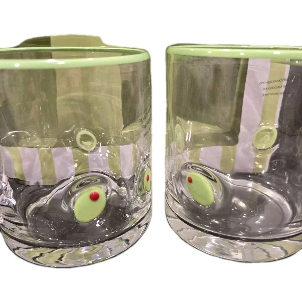 New Glass Blown Olives Martini Cocktail Shaker W/ 2 Glasses Barware Tumbler Set